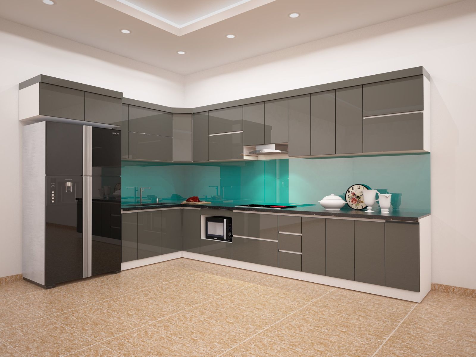 mẫu tủ bếp inox cánh Acrylic