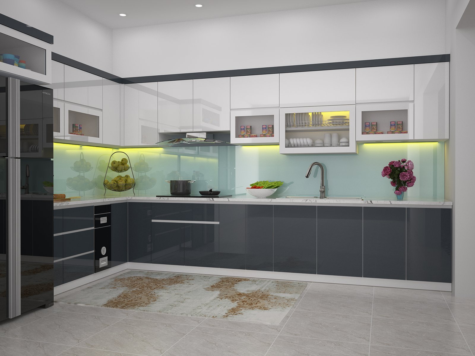 mẫu tủ bếp inox cánh Acrylic
